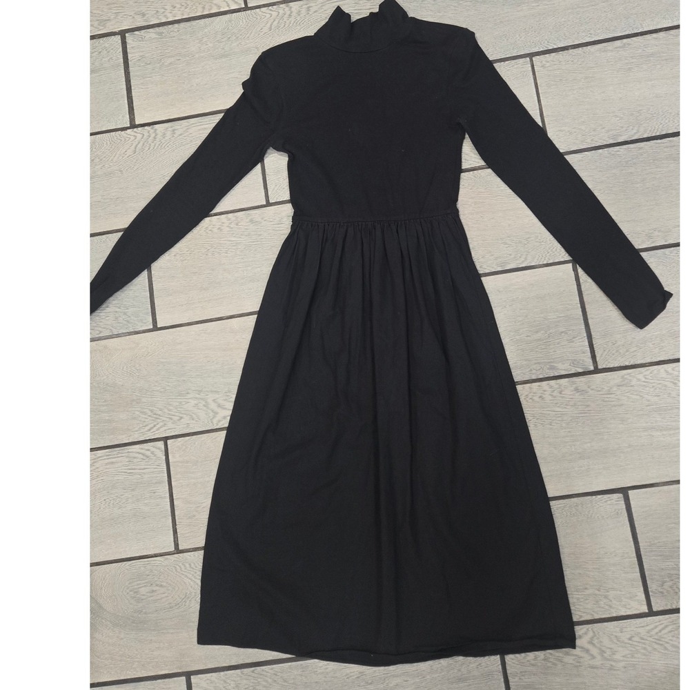 Zara Black Mock Neck Long Sleeve Ribbed Midi Dress Small